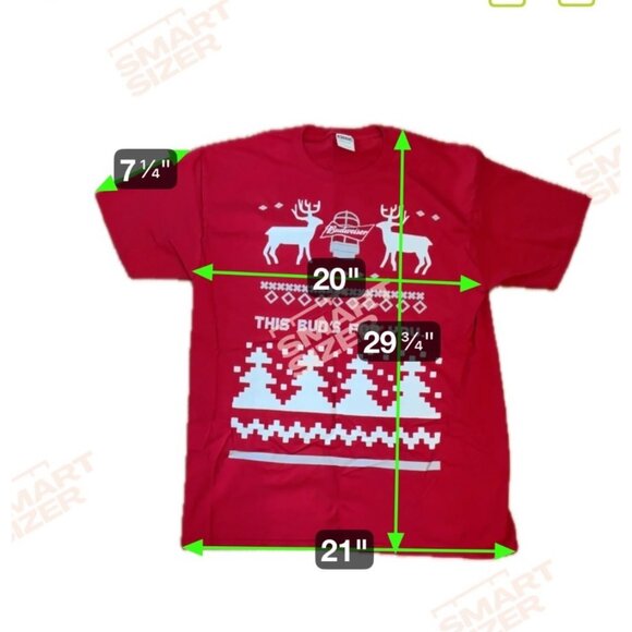 Budweiser Holiday T-Shirt This Buds For You Deer Trees Lg Red Jerzees Cotton - Picture 6 of 7